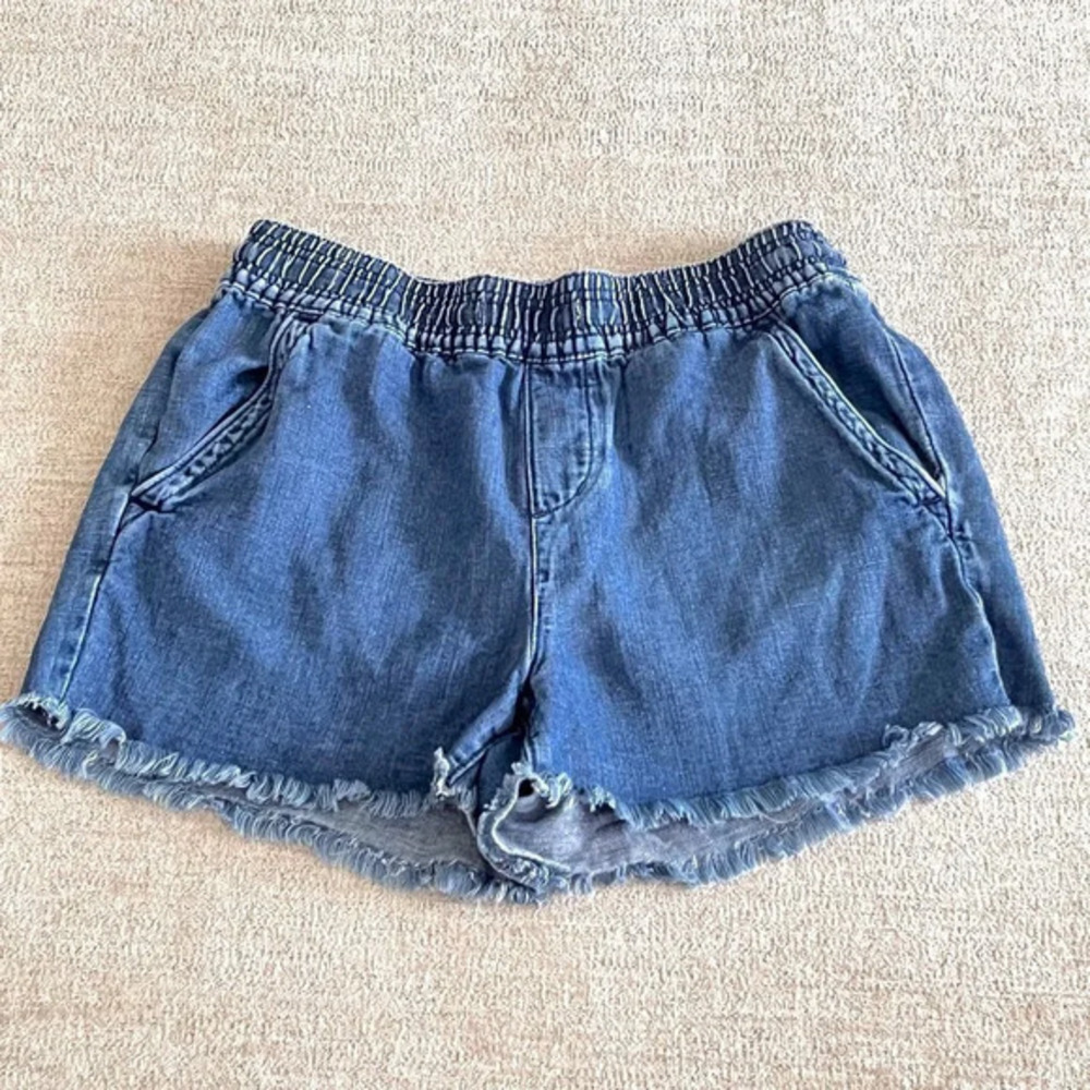 Loft Womens Blue Pull On High-Rise Cut Off Shorts Size S Pockets Raw‎ Hems Soft